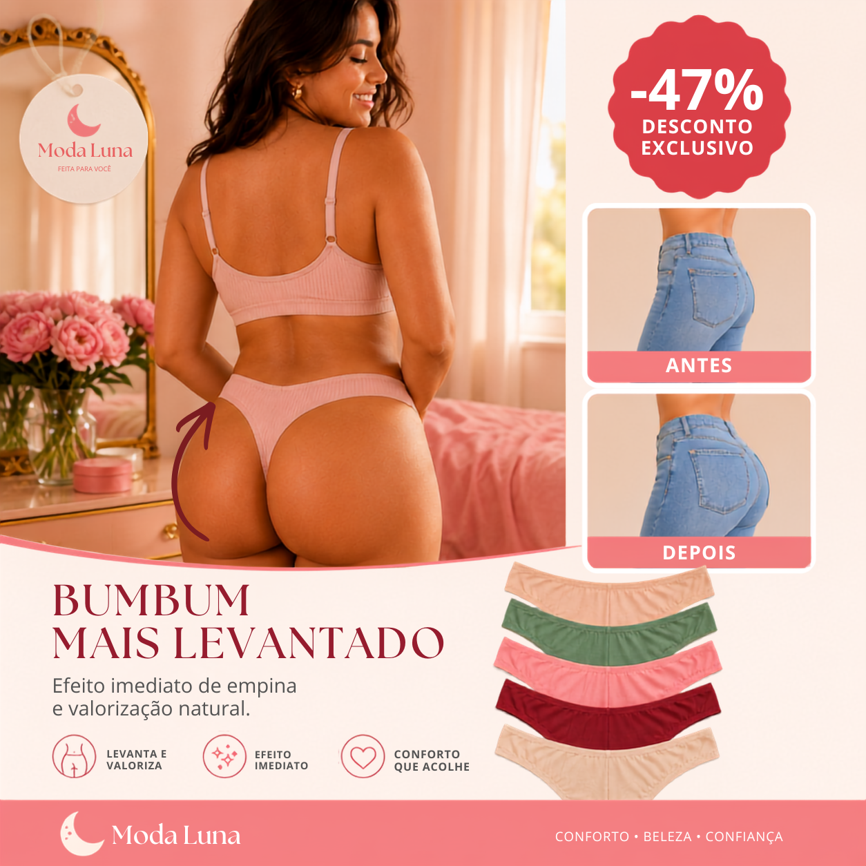 Kit 3 Calcinhas Fio Duplo Levanta Bumbum · Não Marca