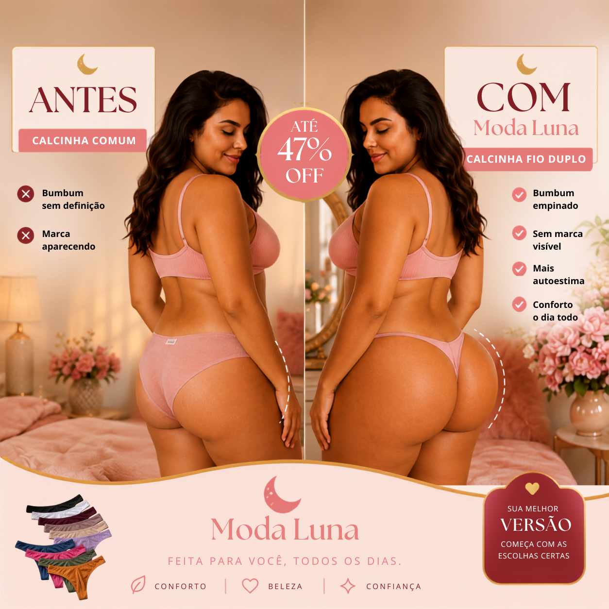 Kit 3 Calcinhas Fio Duplo Levanta Bumbum · Não Marca