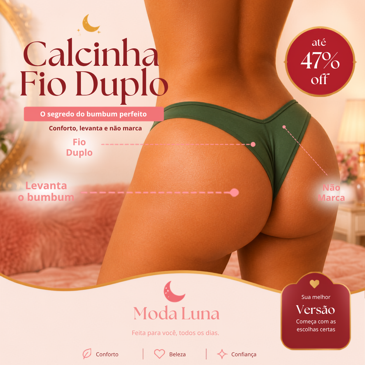 Kit 3 Calcinhas Fio Duplo Levanta Bumbum · Não Marca