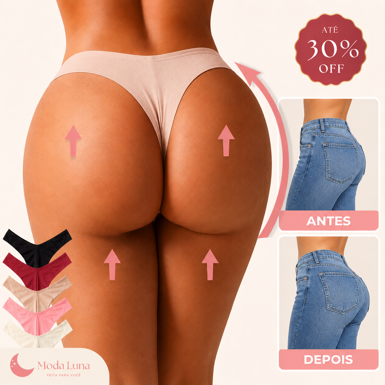 Kit 3 Calcinhas Fio Duplo Levanta Bumbum · Não Marca