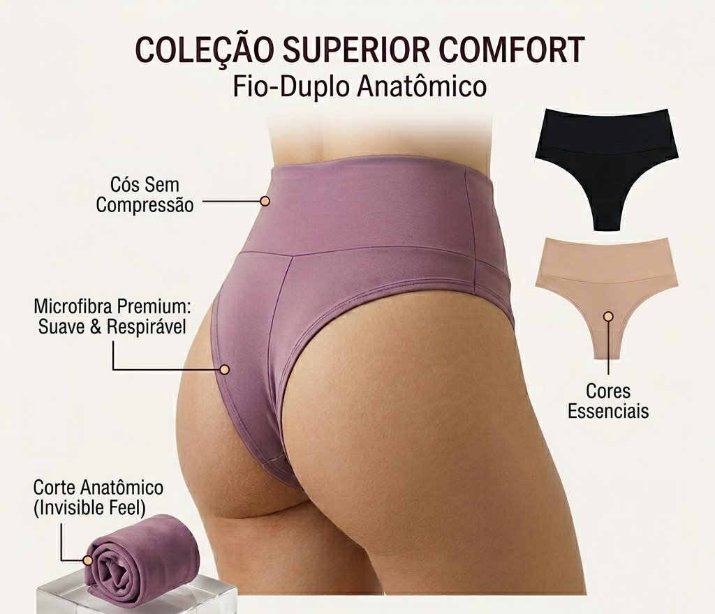 Calcinha Modeladora Cós Alto · Fio Duplo · Segura Barriga