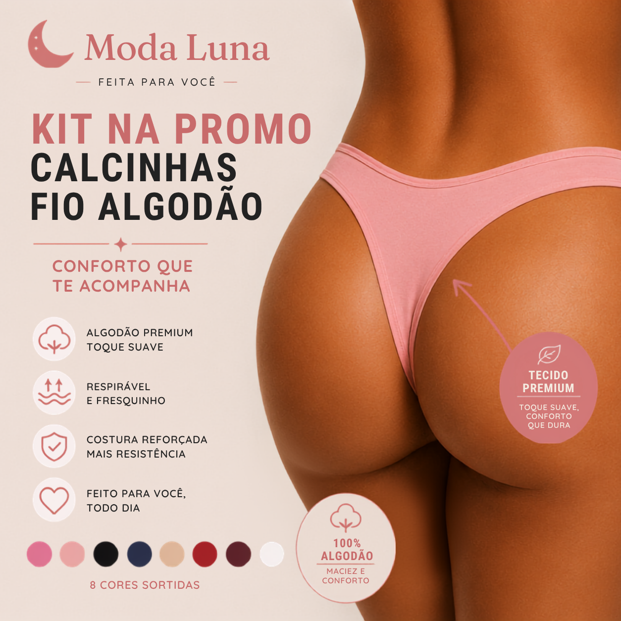Kit Calcinha Fio Dental Algodão na Promo · Antialérgica